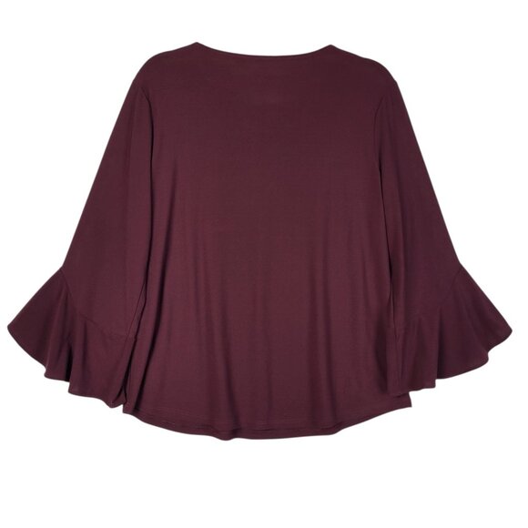 Chicos Bell Sleeve Top Women's Medium (1) Wine Burgundy Lace Front Stretchy - Picture 2 of 9